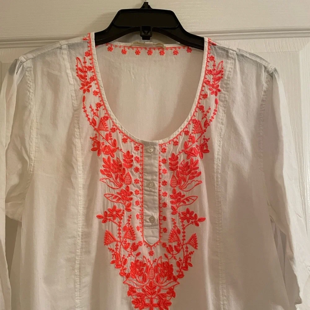 Gianni Bini White Swim Coverup with Coral Embroidery